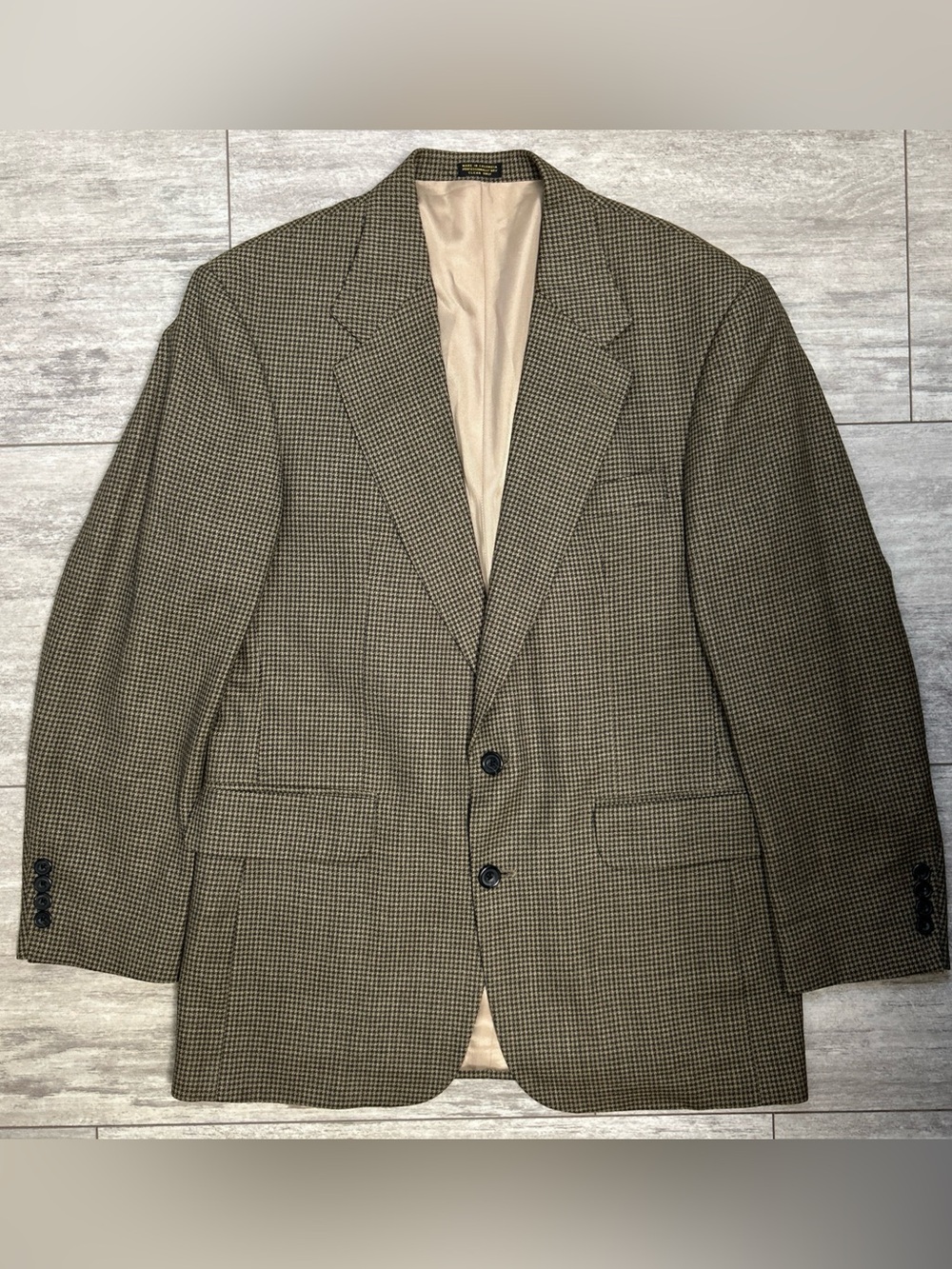 VTG Oscar de la Renta Mens 40R Sport Coat 100% Wool Houndstooth Blazer Brown 90s